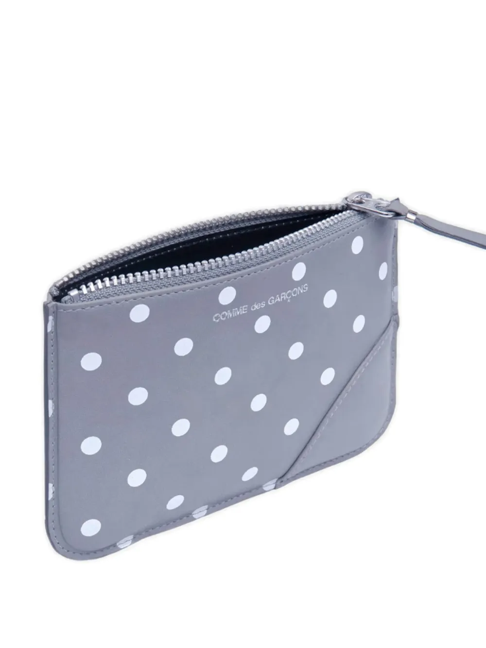 Comme Des Garçons Polka-dot Zip Wallet In Gray