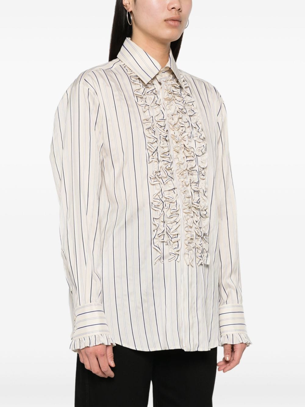 Shop Stella Mccartney Striped Ruffled Shirt In 中性色