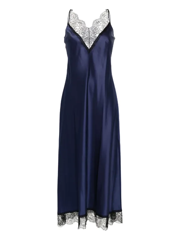 chinese dress ladies Dior Navy Polkadot Lace Slip Dress