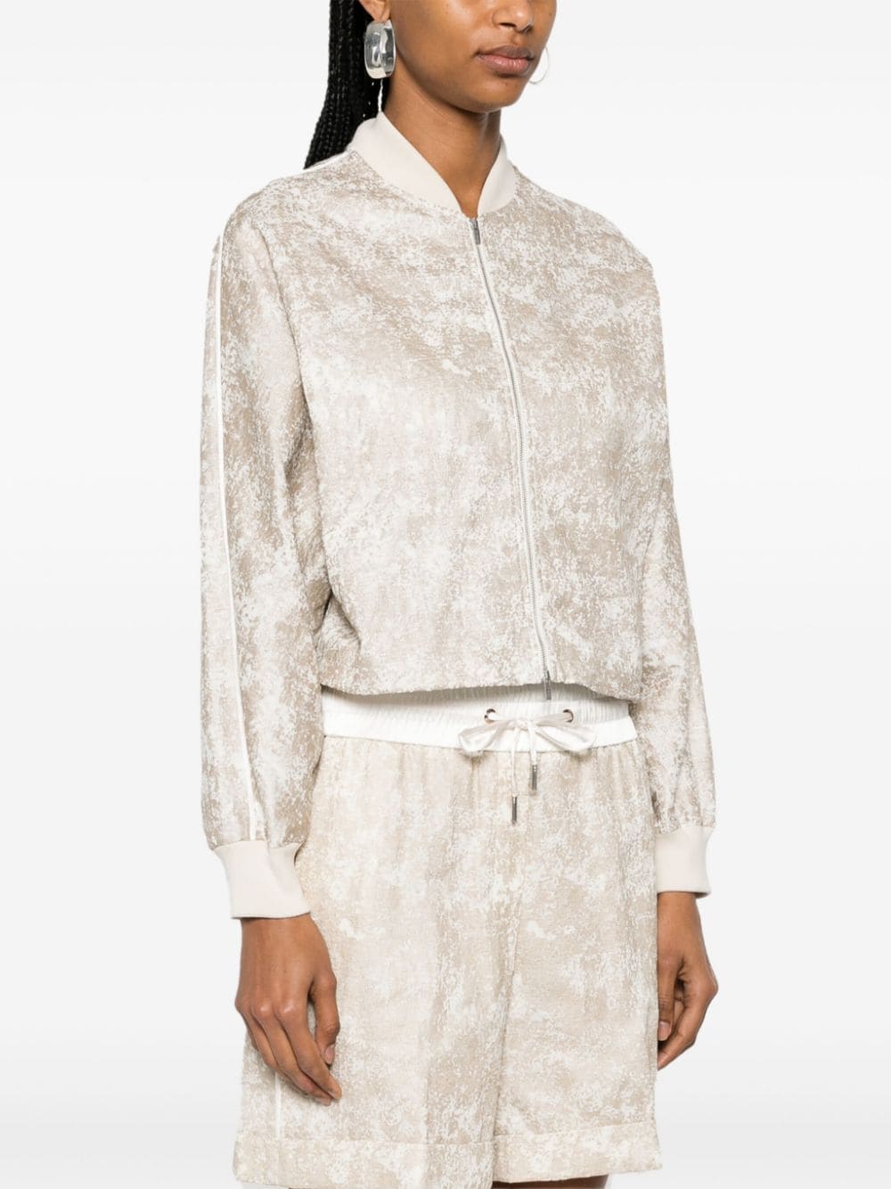 Shop Peserico Abstract-pattern Bomber Jacket In Neutrals