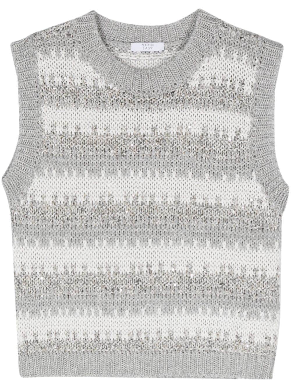 Peserico Sequin-embellished Striped Knitted Top In 白色