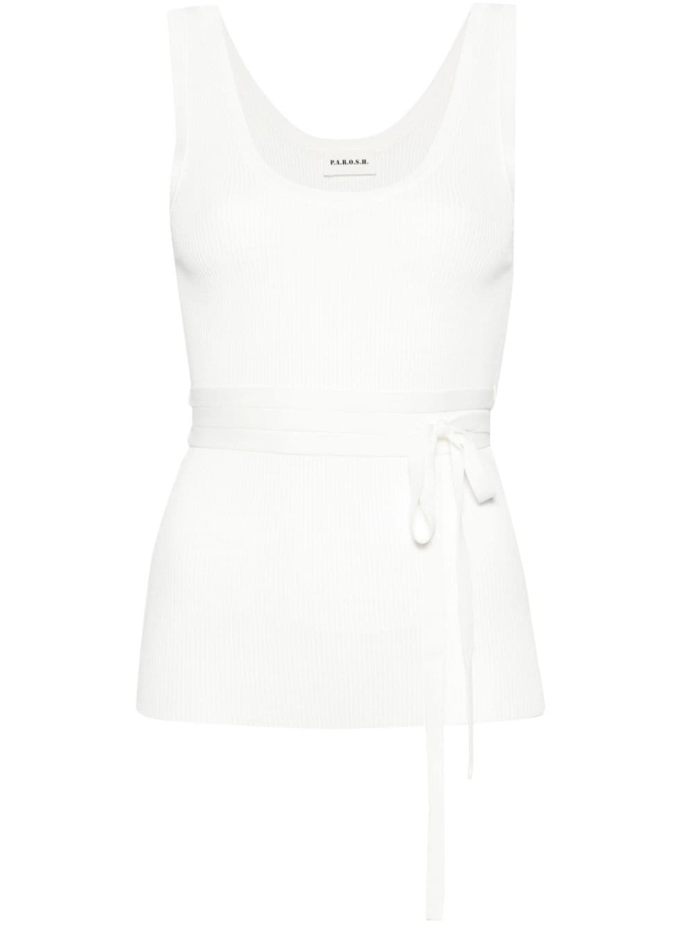 P.a.r.o.s.h Tied Waist Ribbed Tank Top In White