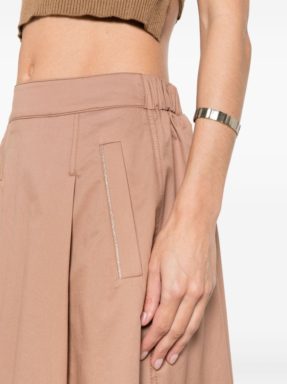 Shop Peserico Bead-detail Twill Skirt In Brown