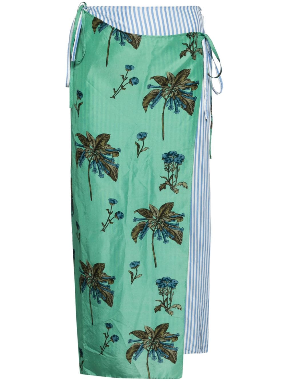 Pre-owned Prada Floral-print Striped Midi Skirt In Green
