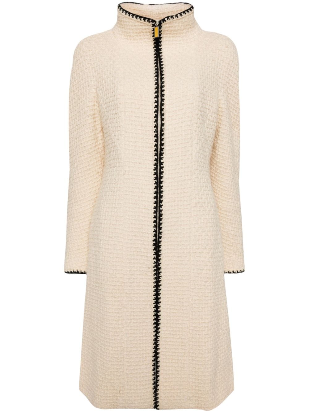 Pre-owned Chanel Stand-collar Bouclé Midi Coat In Neutrals