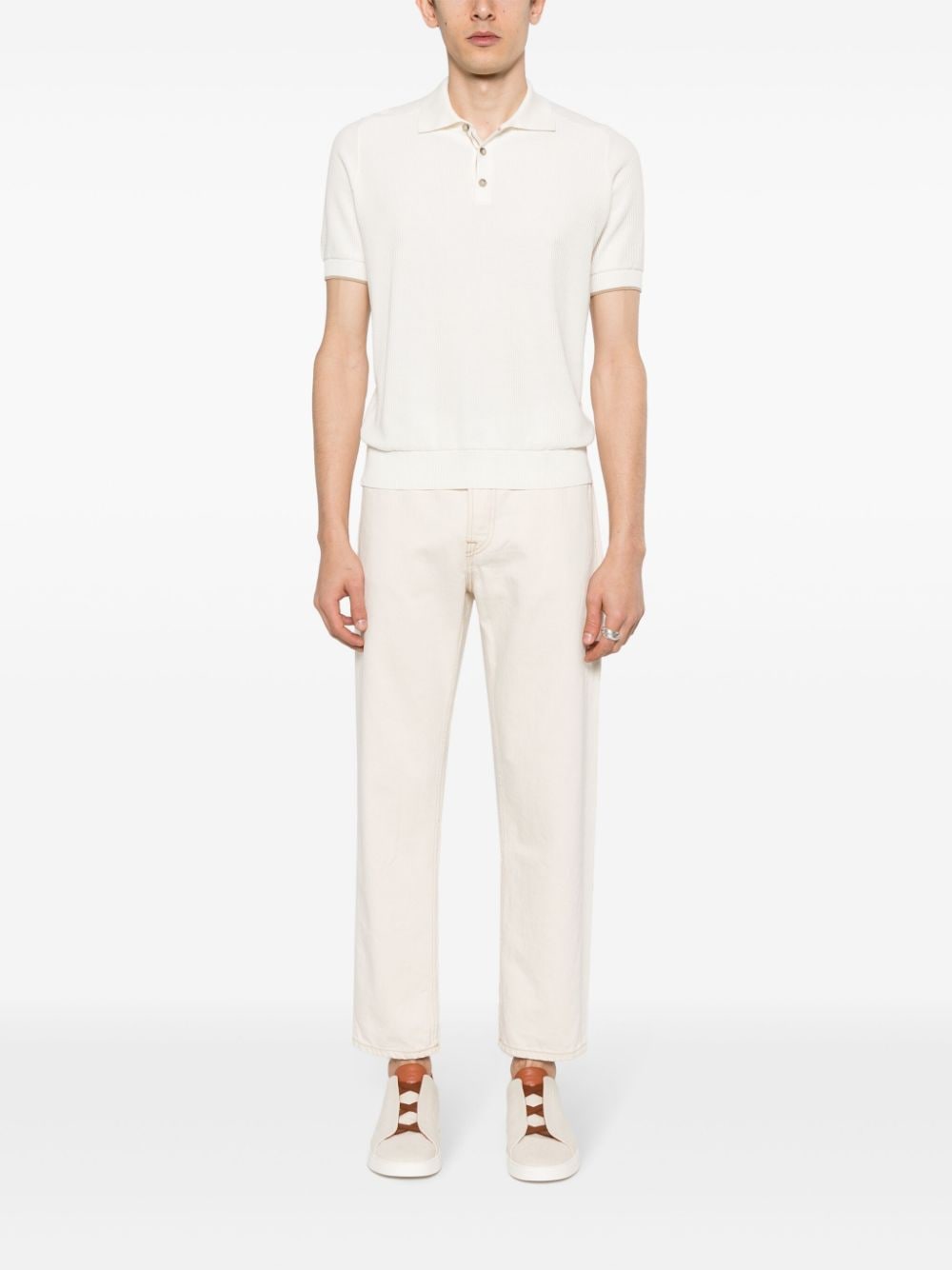 Shop Peserico Ribbed Cotton Polo Shirt In Neutrals