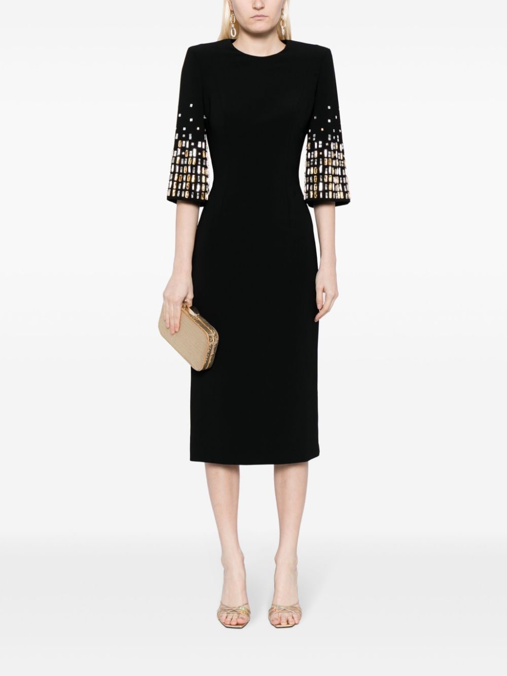 Shop Jenny Packham Highball Queen Crystal-embellished Midi Dress In Black