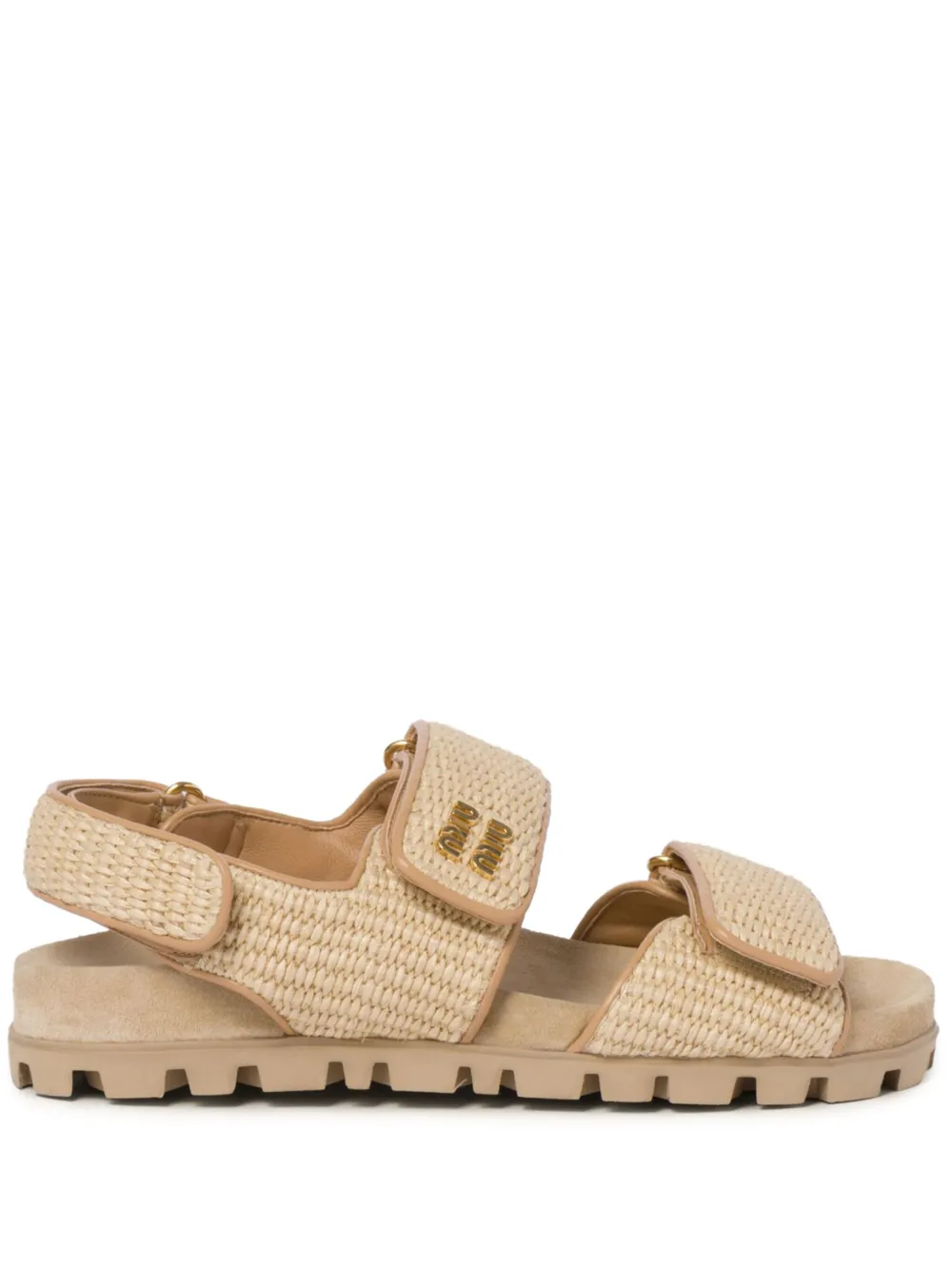 Miu double-strap woven sandals Neutrals