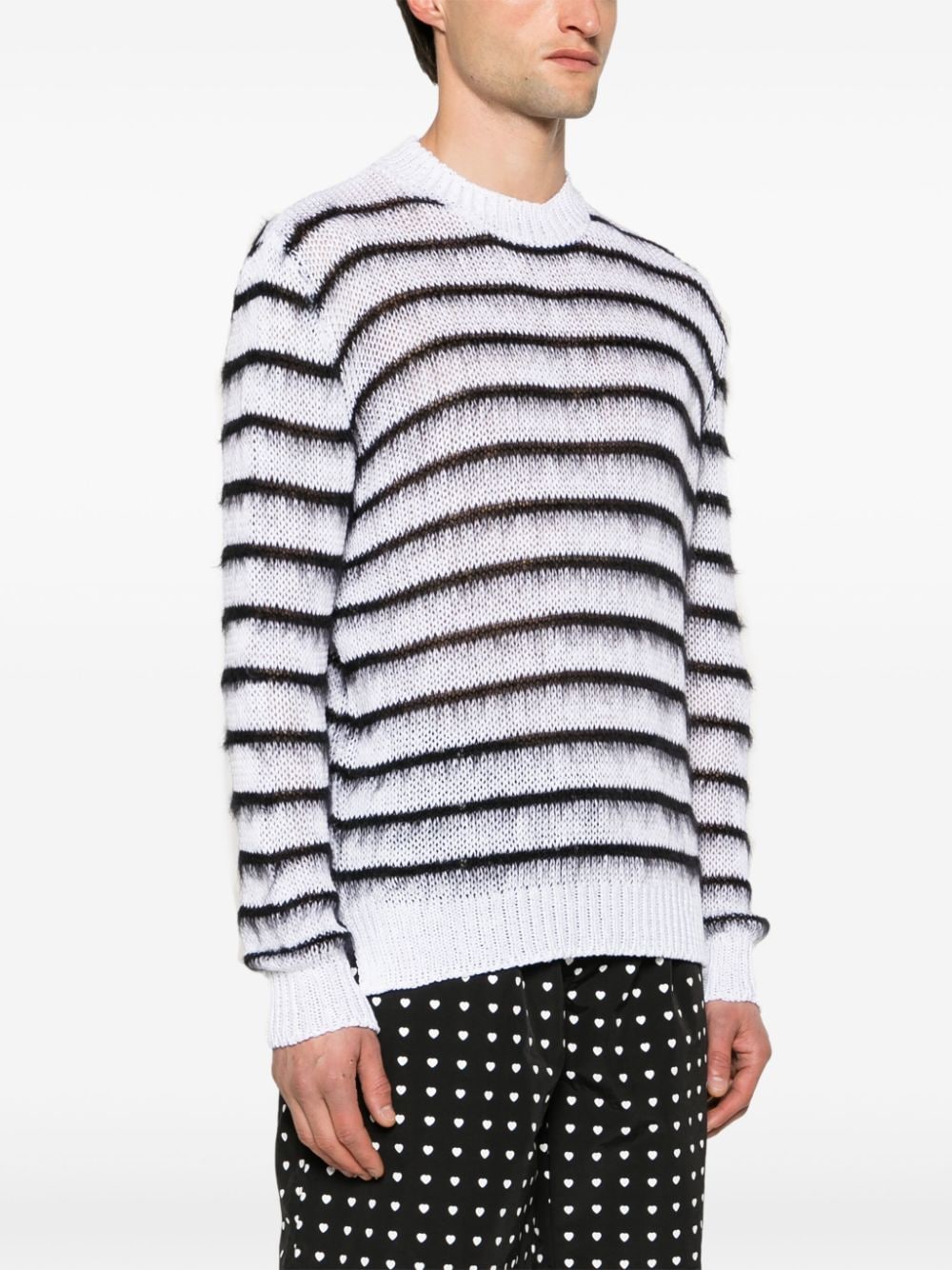 Shop Marni Striped Open-knit Jumper In White