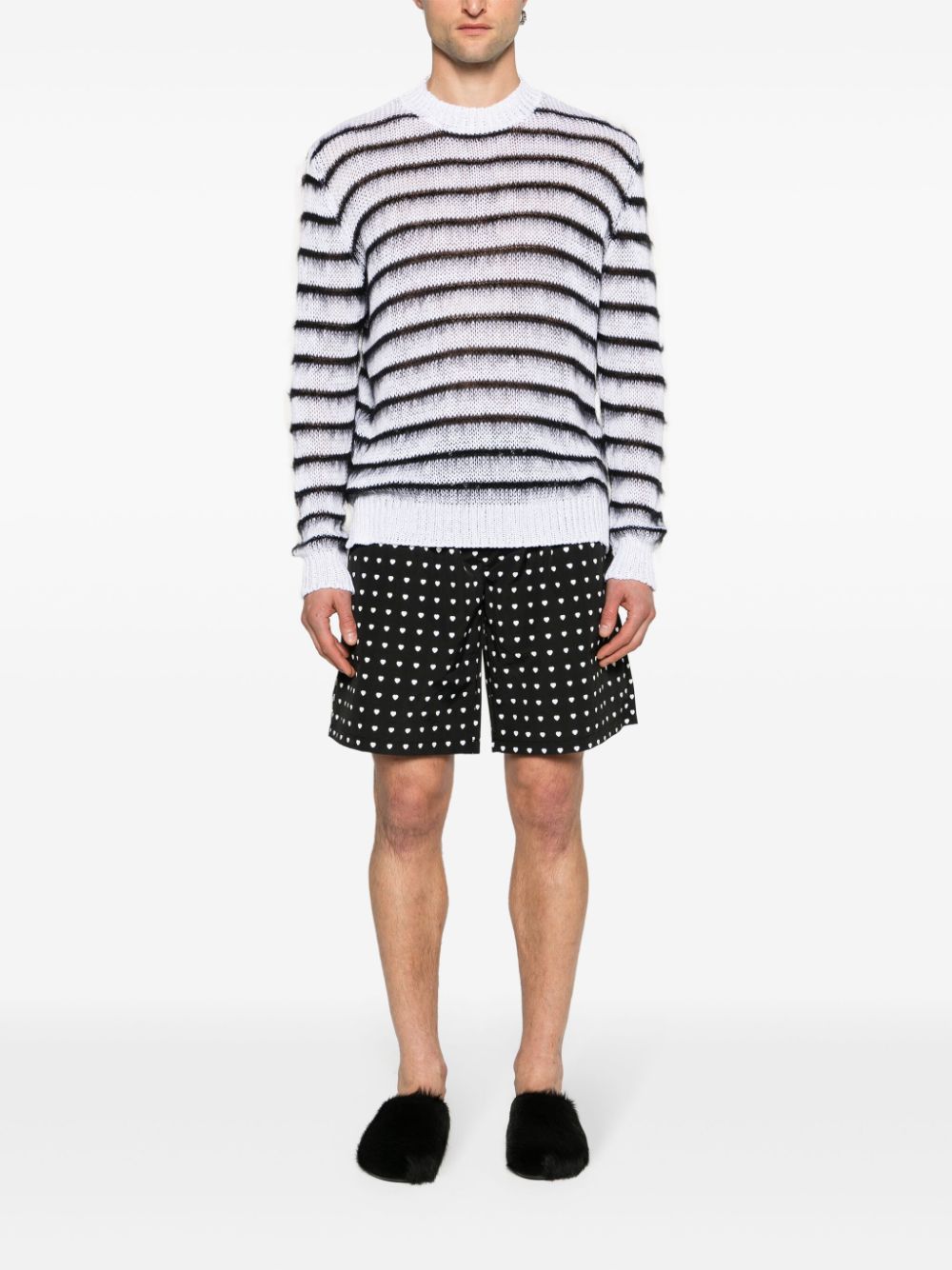 Shop Marni Striped Open-knit Jumper In White