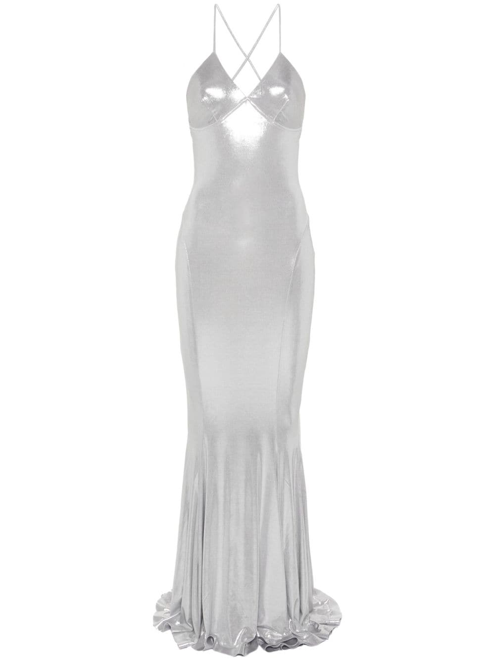 Norma Kamali Fishtail Maxi Dress In Silver
