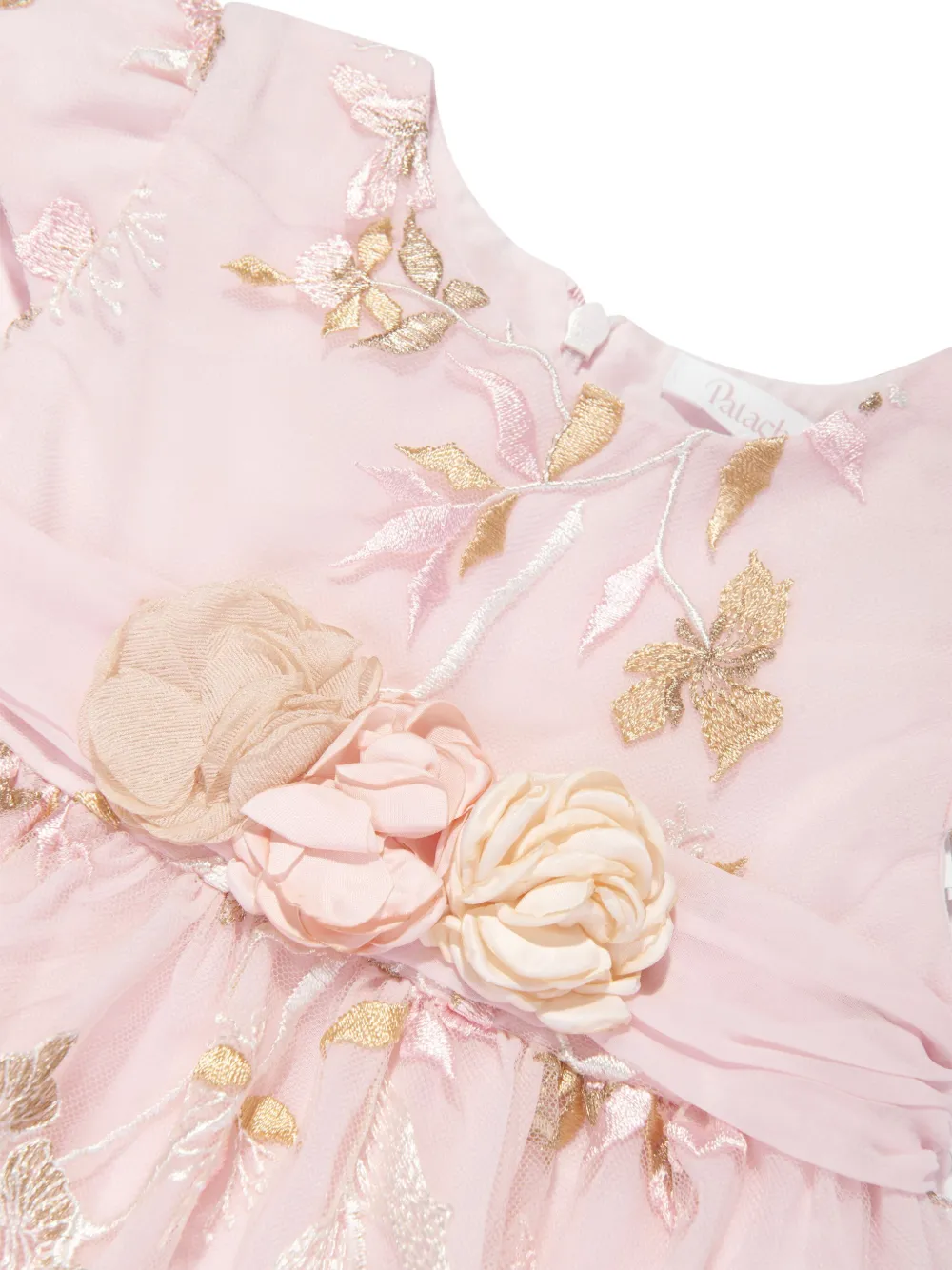 Shop Patachou Floral-embroidered Tulle Dress In Pink