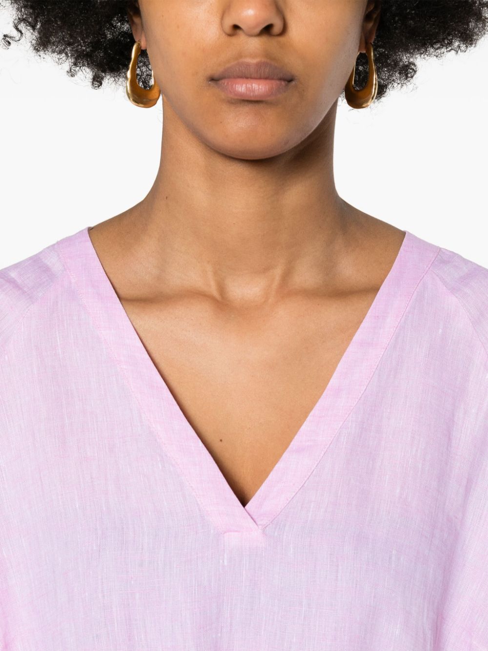 Shop Peserico Bead-detail Linen Belted Dress In Pink