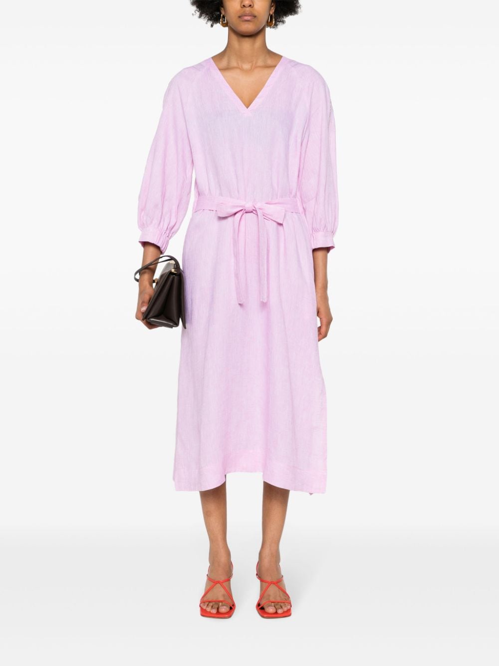 Shop Peserico Bead-detail Linen Belted Dress In Pink