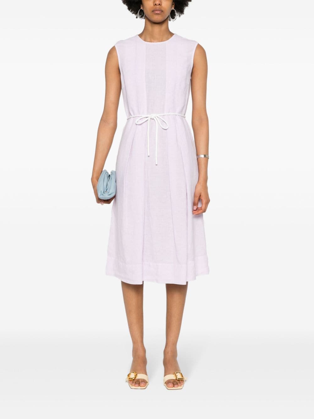 Shop Peserico Pleat-detail Linen Midi Dress In Purple