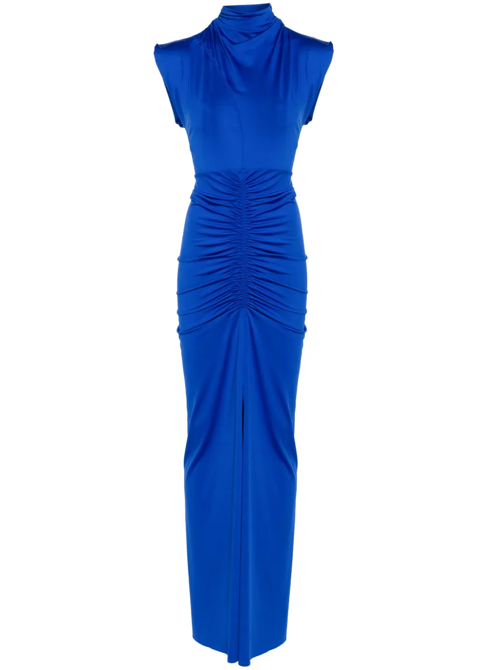 Victoria Beckham Ruched High-neck Jersey Gown In Blue