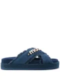 Mou logo-lettering denim slides - Blue
