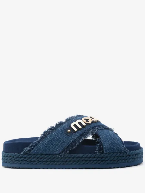 Mou logo-lettering denim slides