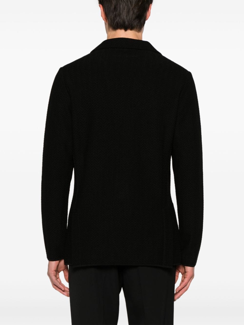 Shop Lardini Single-breasted Chevron-knit Blazer In Black