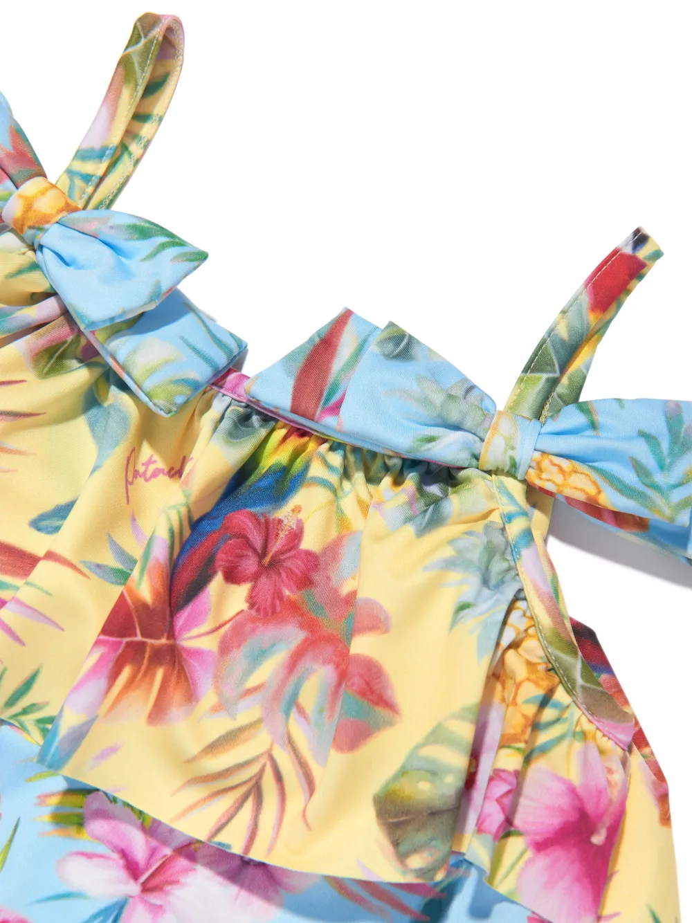 Shop Patachou Tropical-print Ruffled Swimsuit In Blue