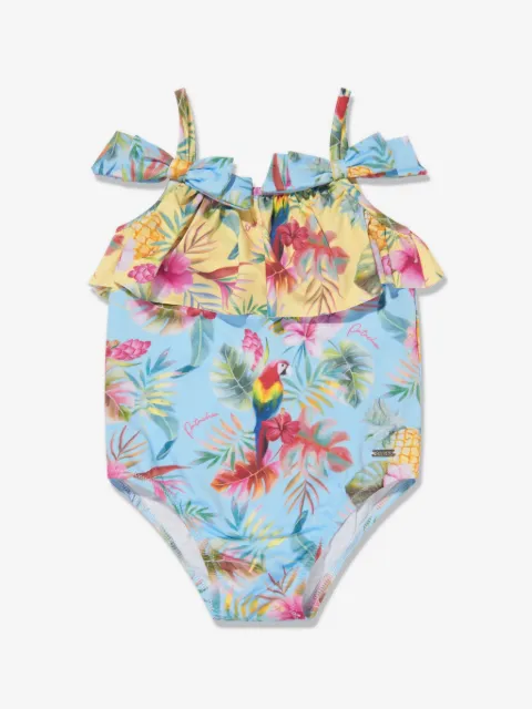 Patachou tropical-print ruffled swimsuit