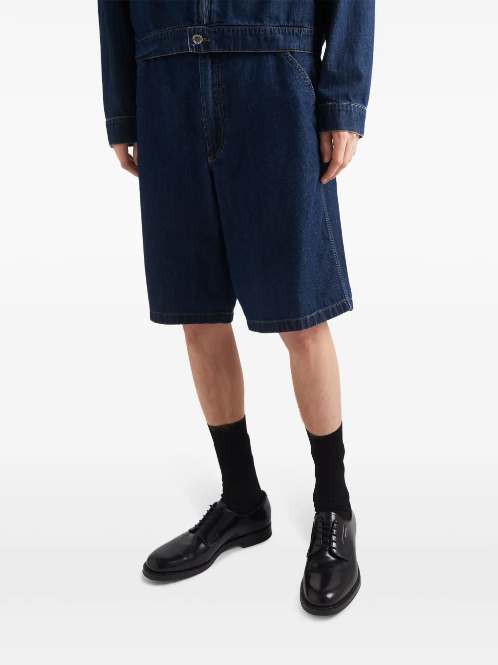 Prada Denim bermuda shorts met logoplakkaat Blauw