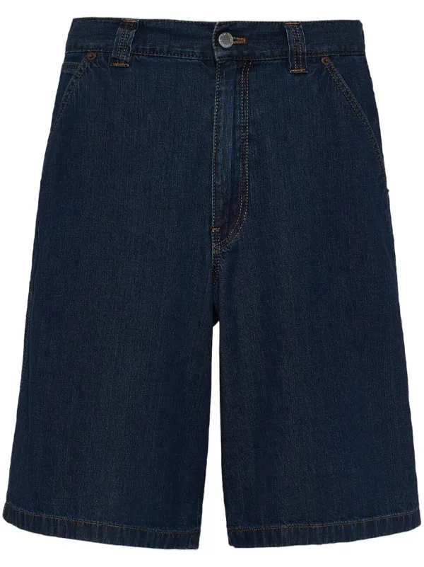 Prada Logo-plaque Denim Bermudas in Blue