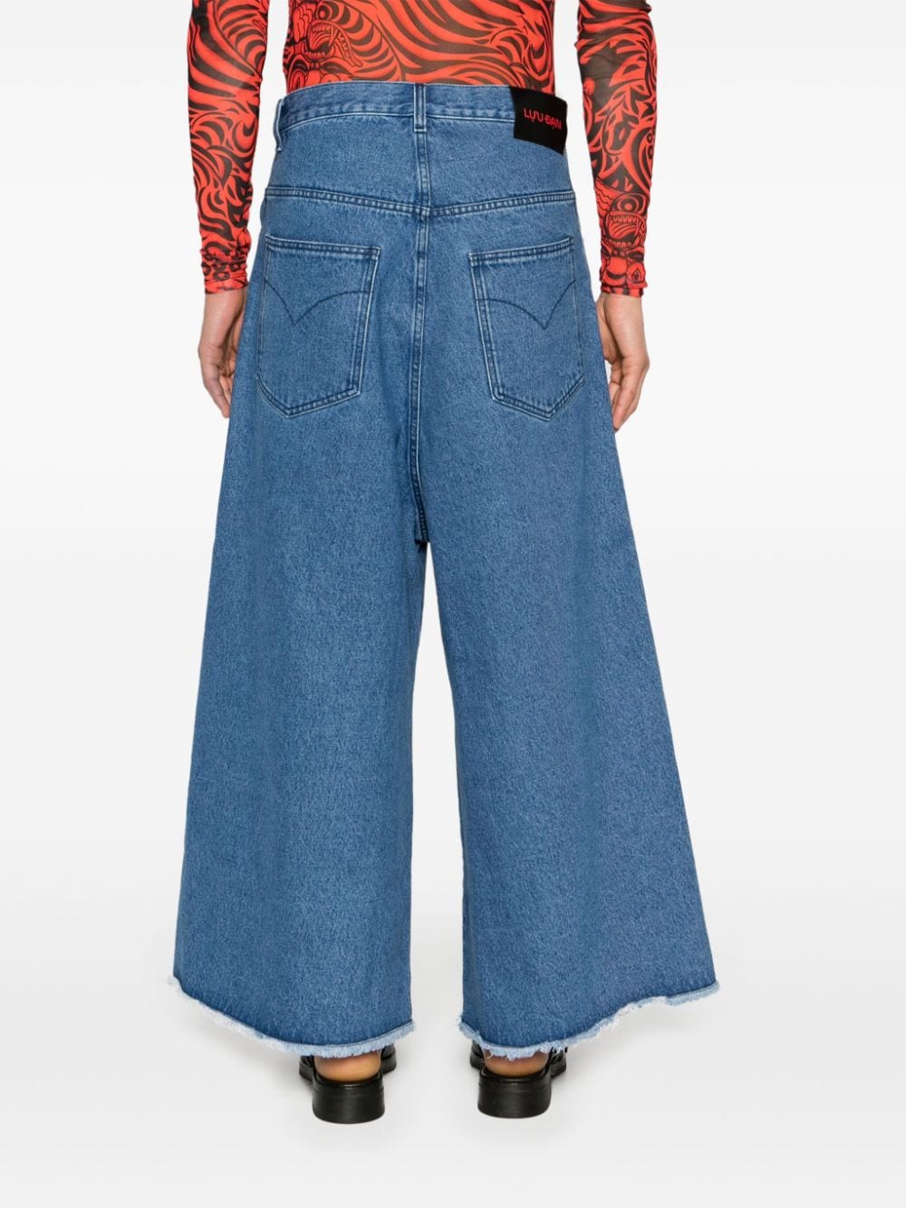 LỰU ĐẠN Cropped jeans met wijde pijpen Blauw