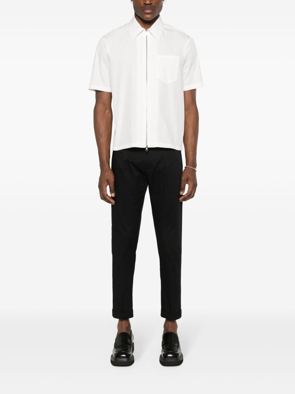 Shop Low Brand Zip-up Short-sleeve Shirt In White