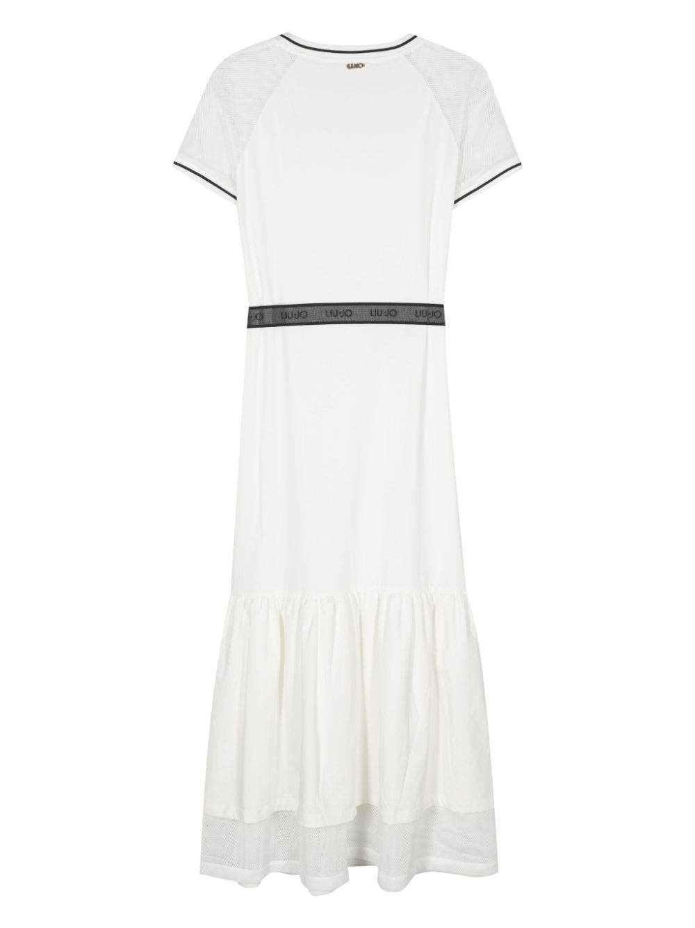 Shop Liu •jo Semi-sheer Panel Belted Dress In Neutrals