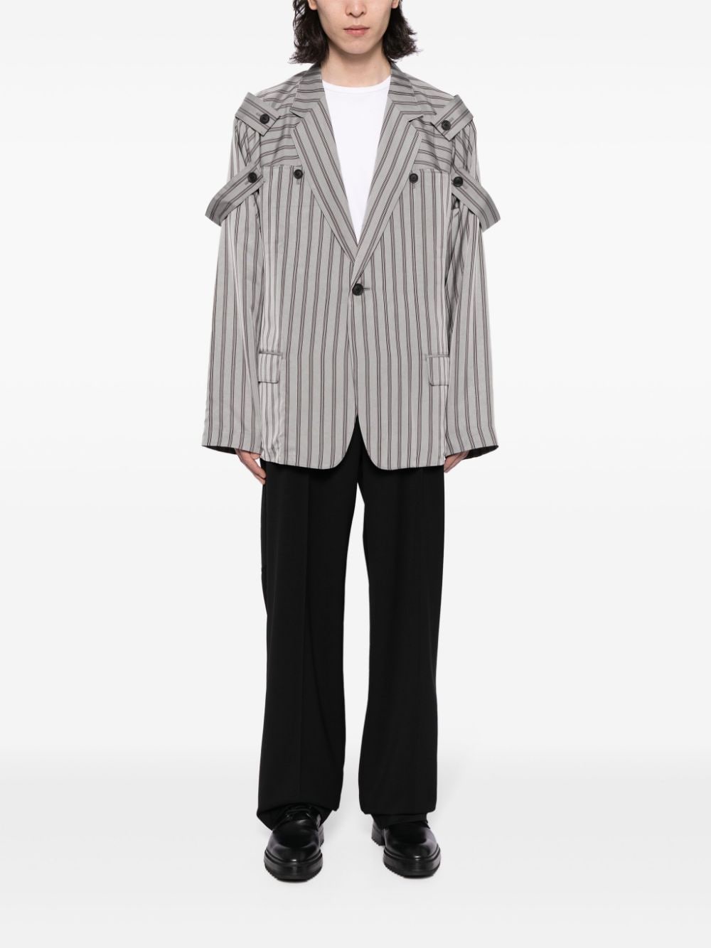 Shop Yohji Yamamoto Epaulette-detail Pinstripe Blazer In Grey