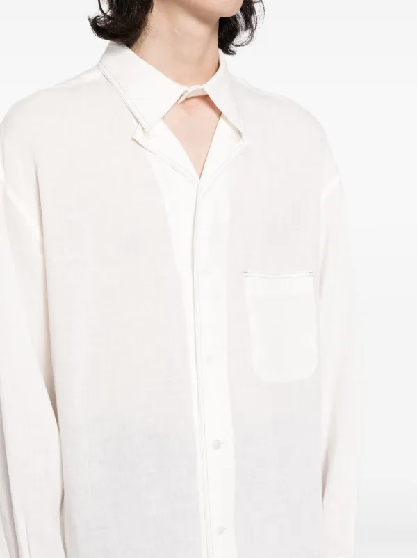 Yohji Yamamoto コントラストステッチ リネンシャツ | ホワイト