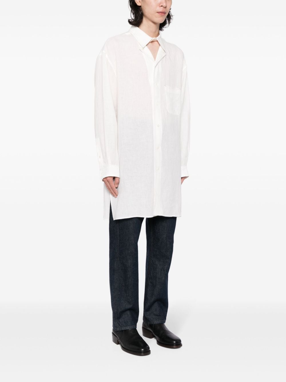 Shop Yohji Yamamoto Contrast-stitching Linen Shirt In White