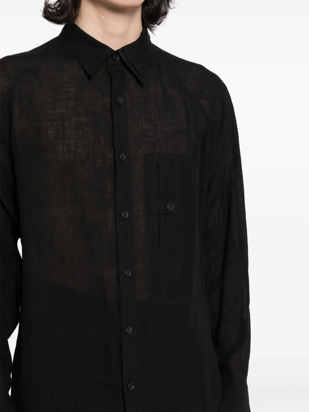 Shop Yohji Yamamoto Panelled Linen Shirt In Black