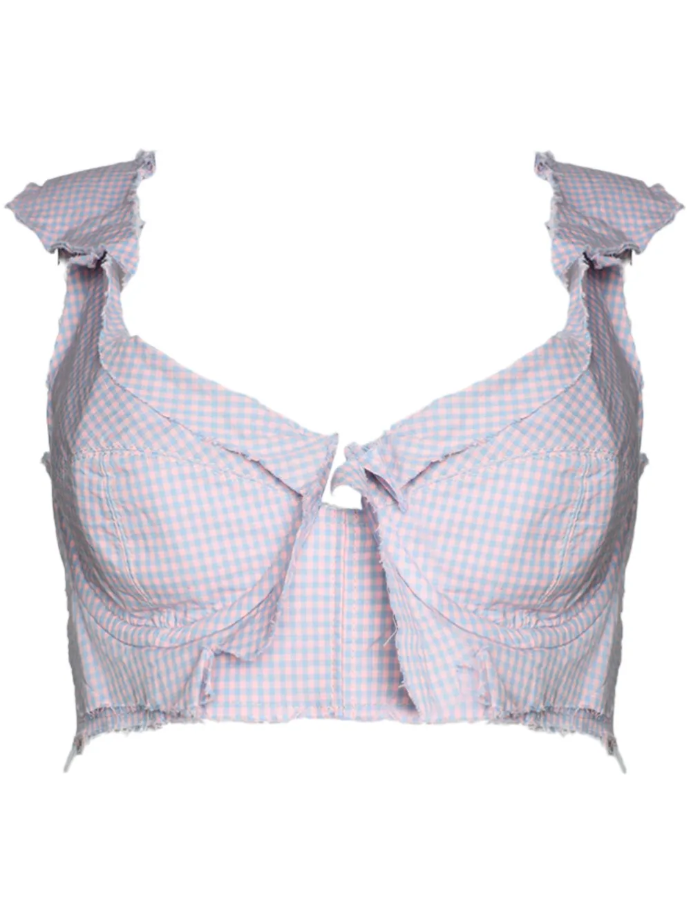Natasha Zinko check-print deconstructed cotton bra – Blue