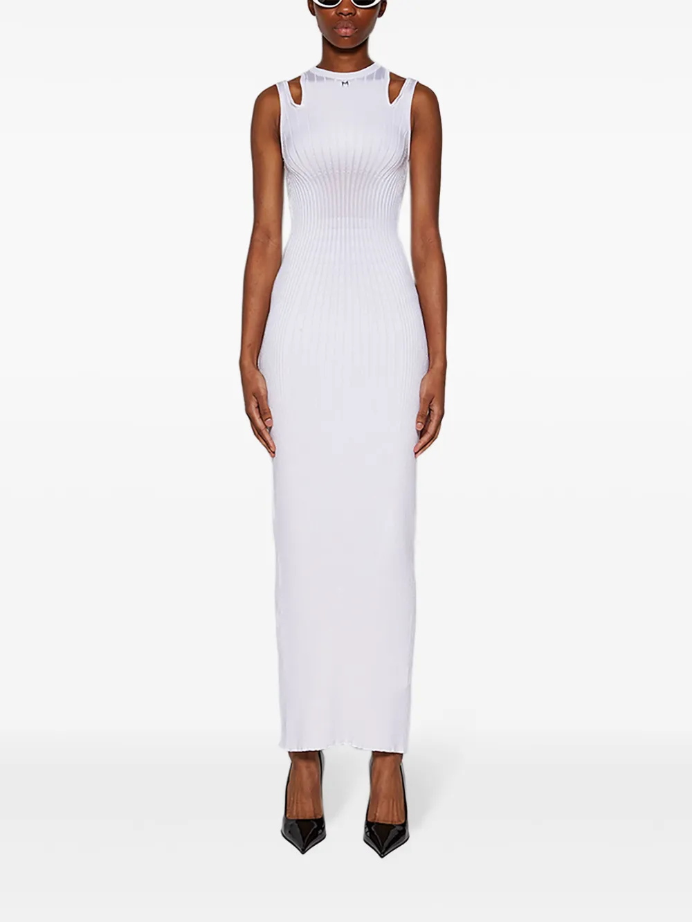 Mugler Plaque Detail Maxi Knitted Dress In White