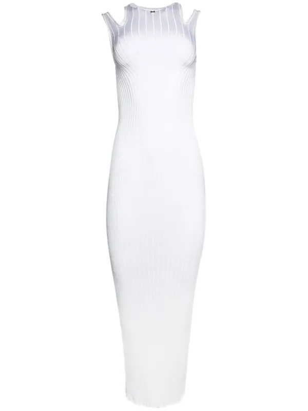 Mugler Plaque Detail Maxi Knitted Dress in White