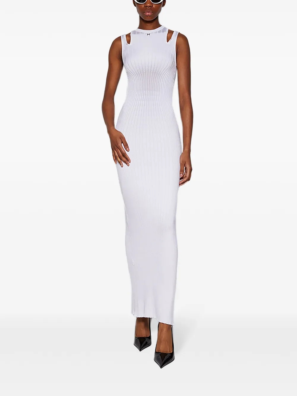 Mugler Plaque Detail Maxi Knitted Dress In White