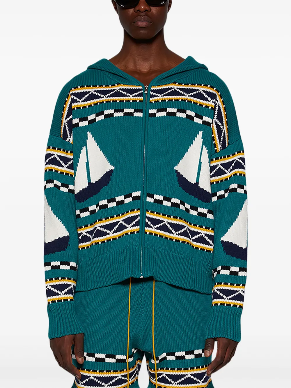 Shop Rhude Bateau Zip-up Hoodie In Blue