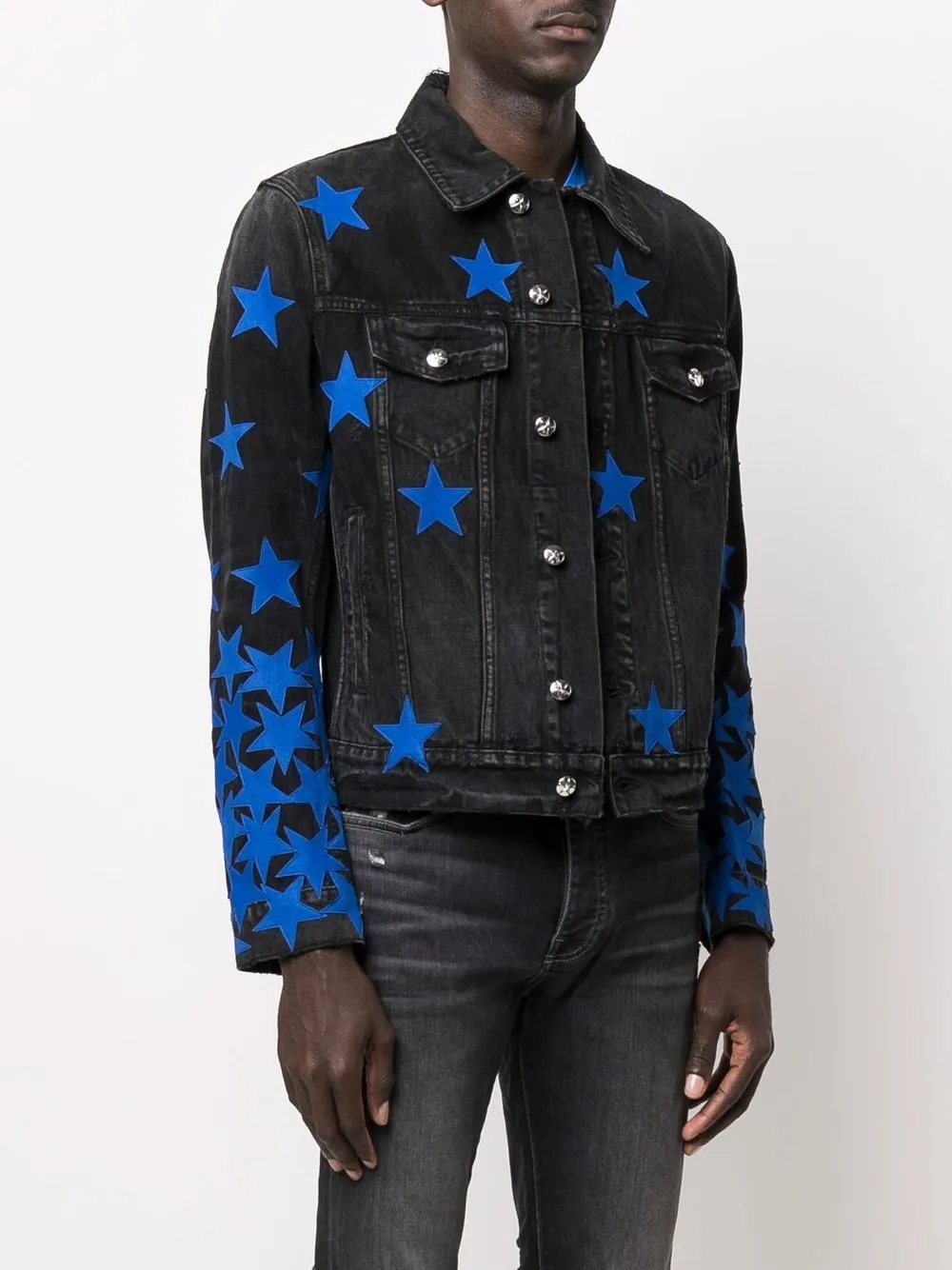 Shop Amiri Chemist Star Denim Jacket In Black