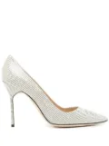 Manolo Blahnik striped leather pumps - White