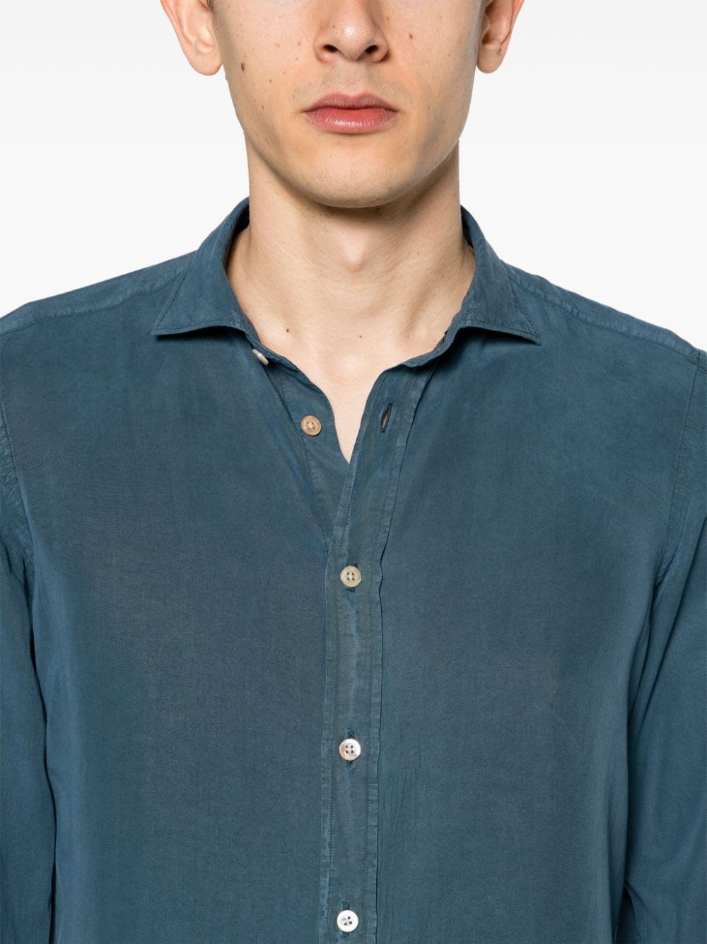 Shop Boglioli Spread-collar Long-sleeve Shirt In Blue
