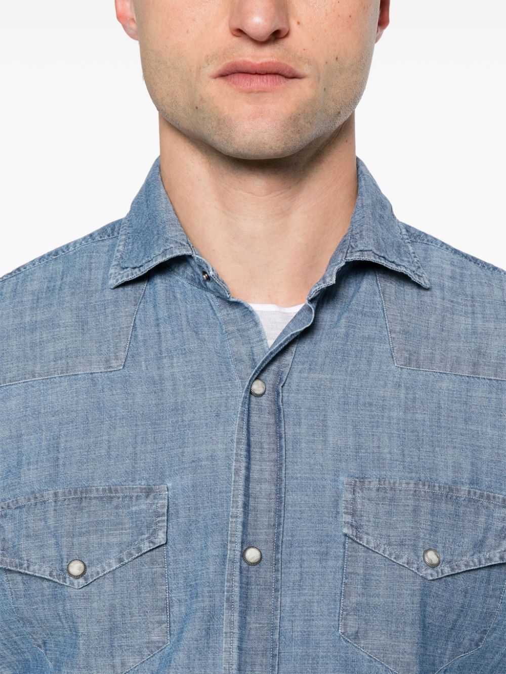 Shop Eleventy Western-style Cotton Shirt In Blue