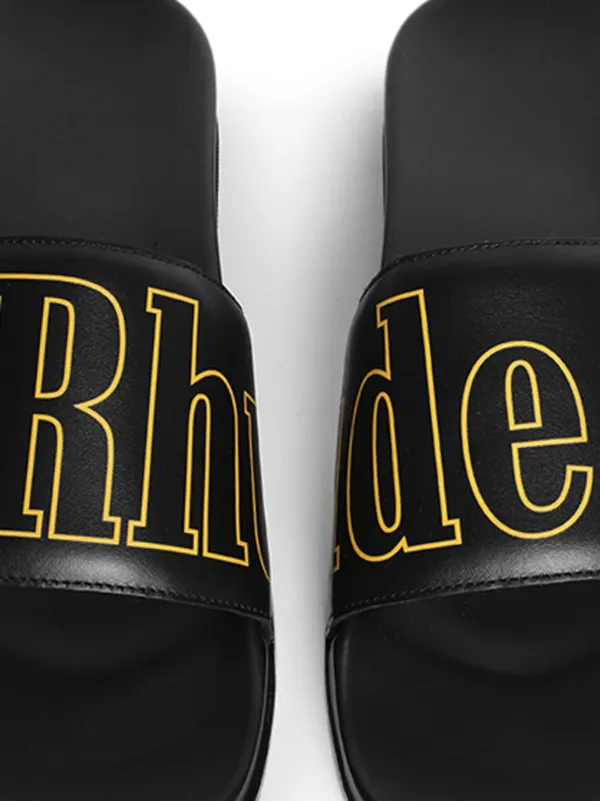 サンダル RHUDE Men Sandals Black RHPS24FO07619210 0210 RHUDE logo-print Leather Slides | Black | FARFETCH