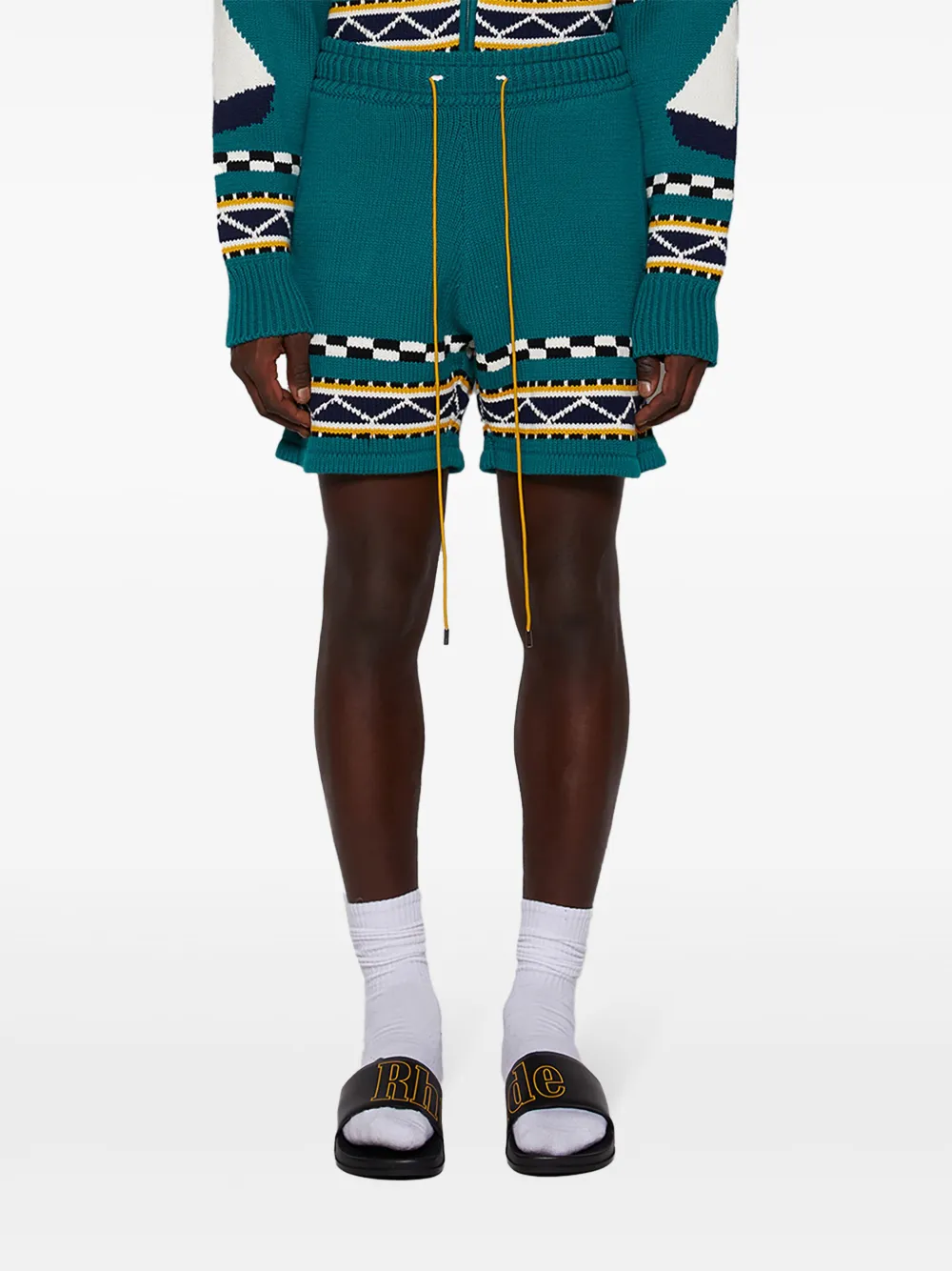 Shop Rhude Bateau Intarsia-knit Shorts In Green