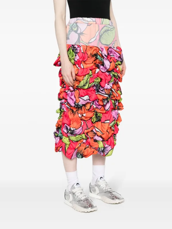 【COMME des GARCONS】フローラル シャーリング スカート Comme Des Garçons フローラル シャーリング スカート | レッド