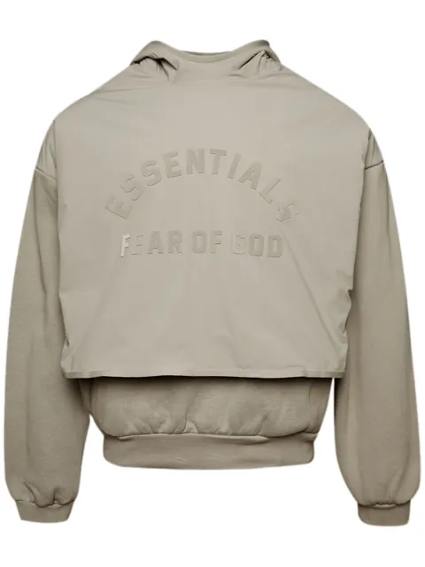 FEAR OF GOD ESSENTIALS layered logo-print fleece hoodie