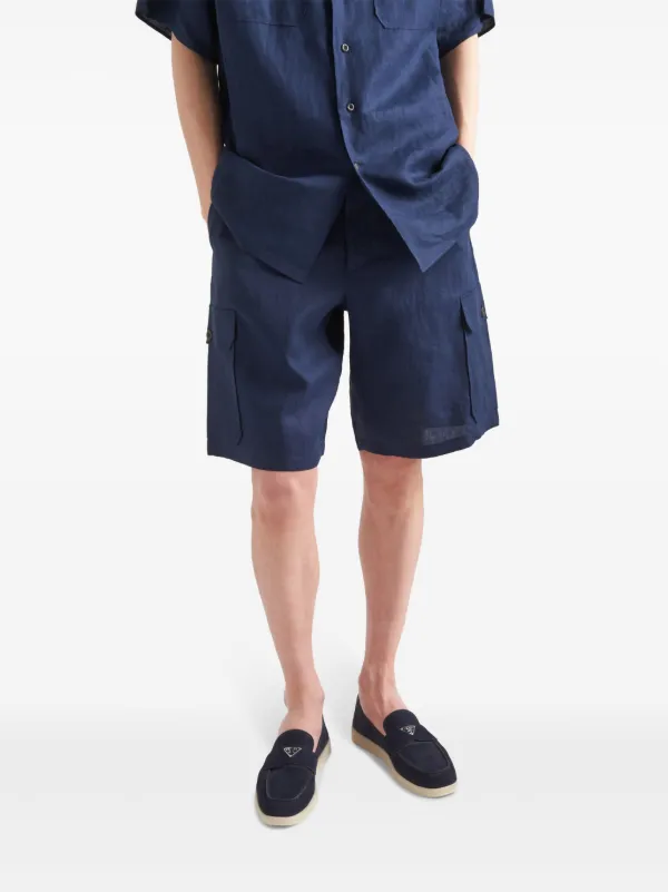 Prada triangle-logo Suede Loafers | Blue | FARFETCH
