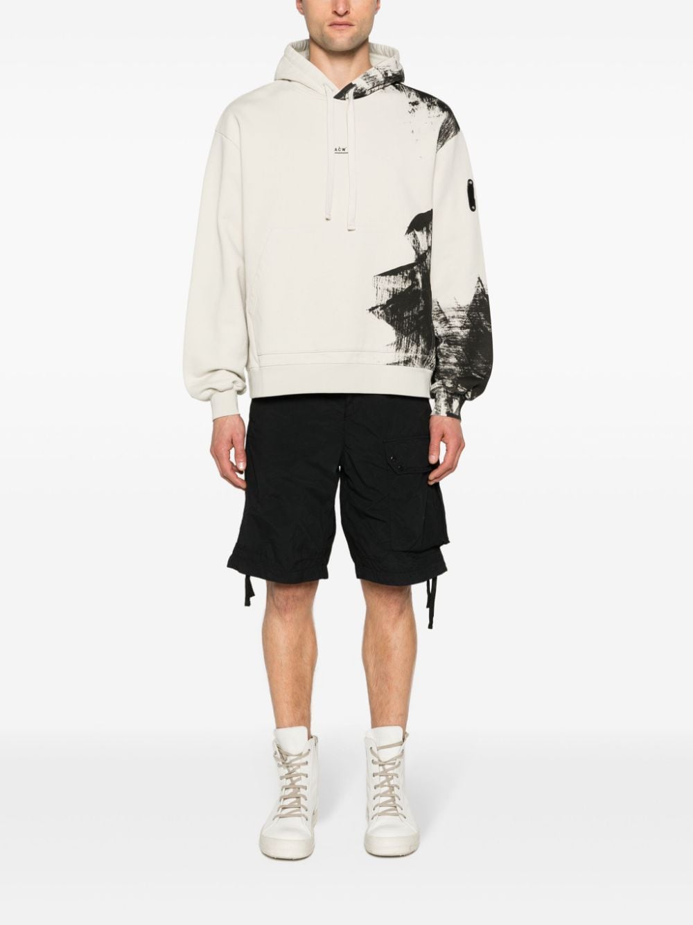 Shop A-cold-wall* Brushstroke Cotton Hoodie In Neutrals
