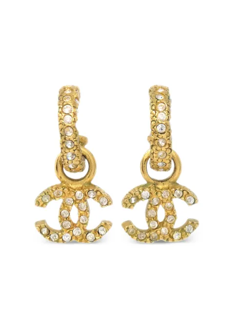 CHANEL Pre-Owned Orecchini a bottone CC con strass 2001